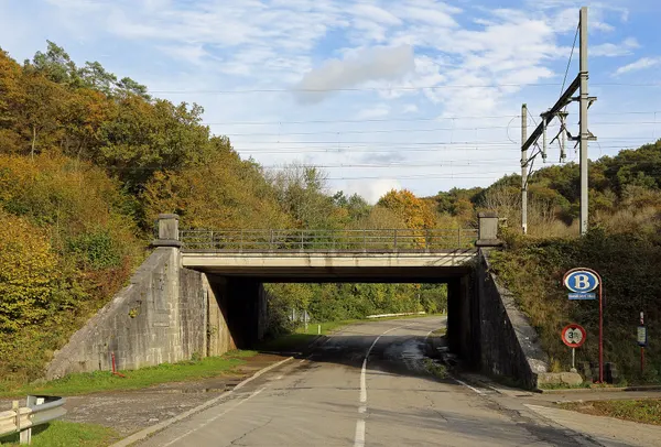 Houyet (province of Namur, Belgium): railway bridge near Gendron-Celles train station, and the road to Celles