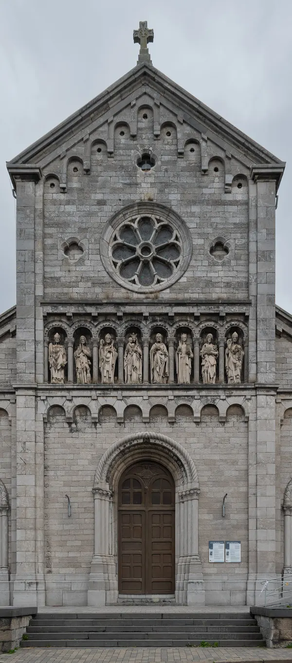 Frontal facade of the church of the Visitation in Rochefort, Namur Province, Belgium