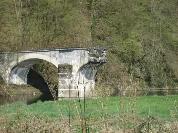 Destroyed Semois bridge near Bohan, Vresse-sur-Semois, Arrondissement of Dinant, Namur, Wallonia, Belgium