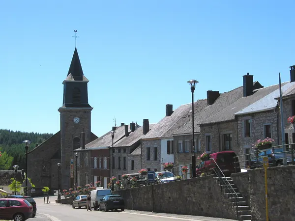 Oignies-en-Thiérache (Belgium), the neighourhood of the Saint Remy’s church (1857).
