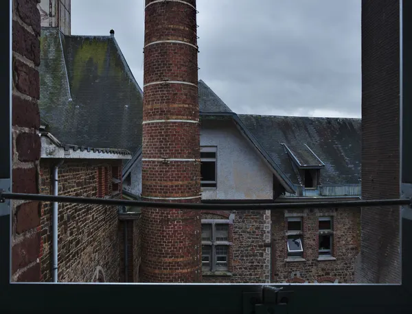 Chimney and building seen from a window in Sanatorium du Basil, Stoumont, Belgium (DSCF3575)