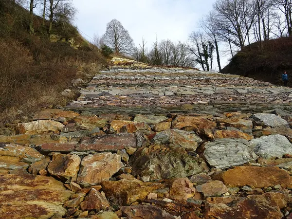 Le est une échelle stratigraphique monumentale réalisée à partir de roches extraites de Wallonie.