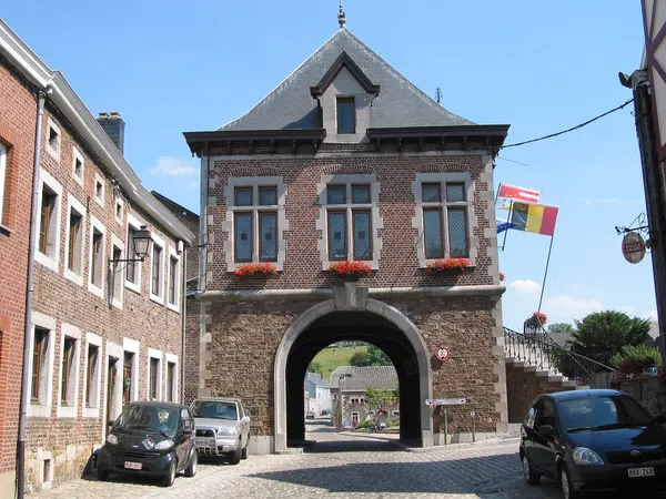 Clermont (Thimister) (Belgium), the town hall (1888) and his porch overhanging the street.