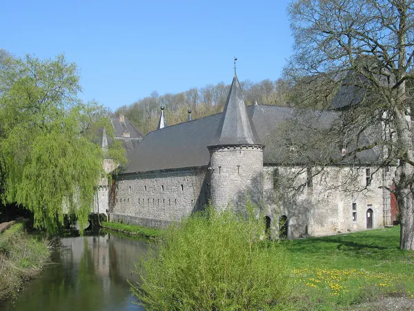 Spontin (Belgium), the Bocq river alongside the castle walls (XIII/XVI centuries).