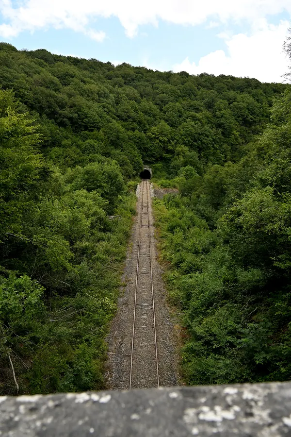 View from a bridge over Line 128 and the Durnal tunnel, Yvoir, 2025