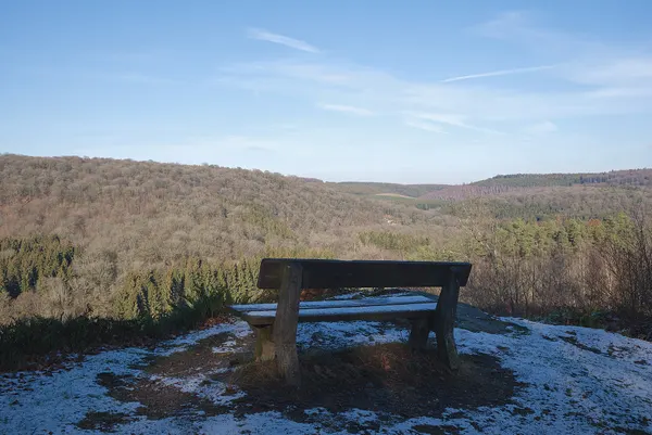 Bench overlooking the "Roche Pinco" viewpoint in Parc Naturel de Gaume (Florenville, Belgium)