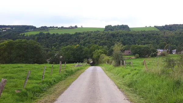 This is a rural road located somewhere in the province of Liège, Wallonia.