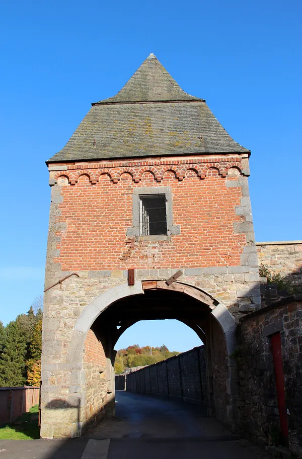 Saint-Hubert, Belgium, rue du Parc - The door (portico tower) of the abbey ensemble.