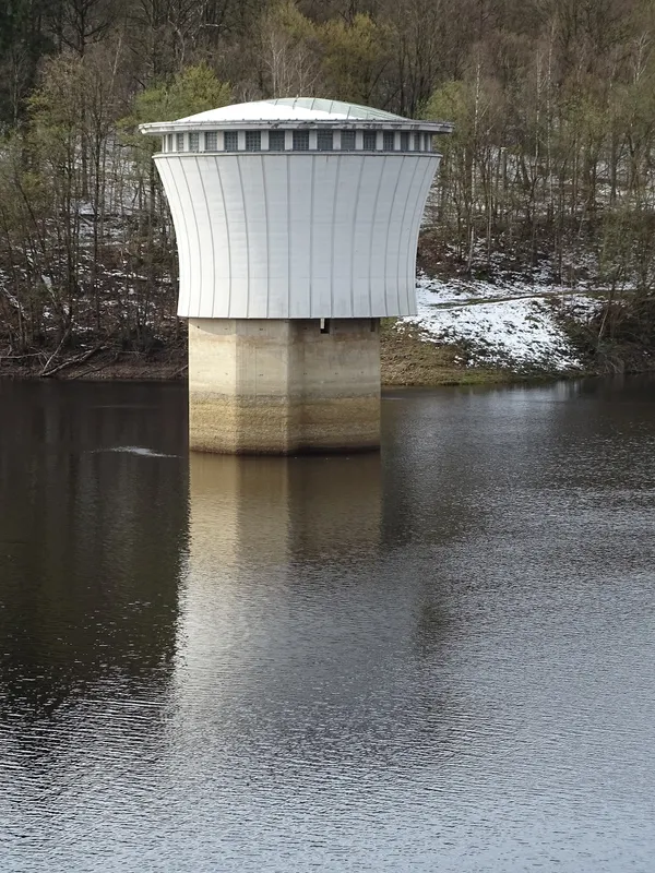 The Gileppe Dam (French Barrage de la Gileppe), an arch-gravity dam on the Gileppe river in Jalhay, Liège province, Wallonia, Belgium.