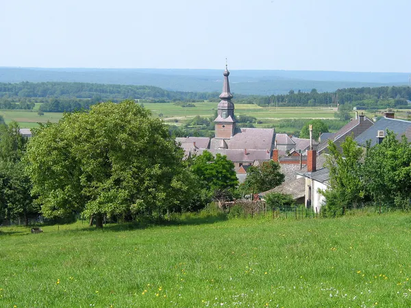 Gonrieux (Belgium), the neighbourhood of the Saint George's church seen from the « Rue d’En Haut ».