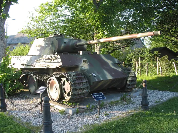 Manhay, Belgium: German "Panther tank" — Battle of the Bulge vestige (1944) in the village Grandmenil.