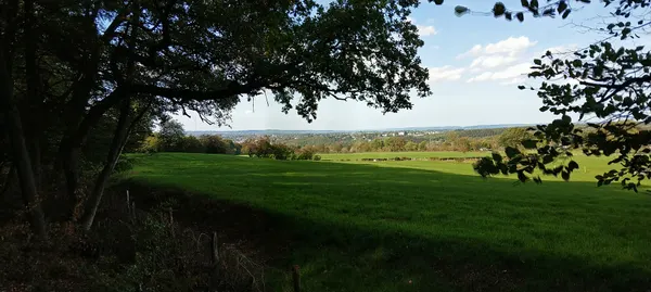 View of Eupen lower town from the bench on the way to the refuge "Krone".